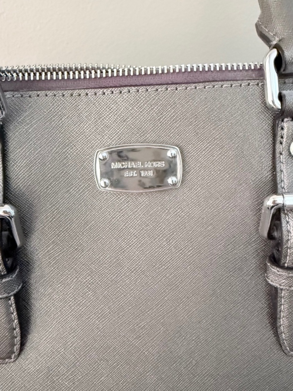 Michael Kors Ciara Medium Saffiano Leather Satchel – Metallic Gray / Gunmetal - Picture 5 of 7
